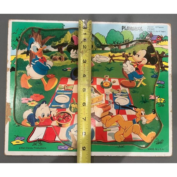 Vintage Mickey Mouse & Friends Playskool Wooden Inlaid Puzzle Complete Disneyana - Picture 7 of 9